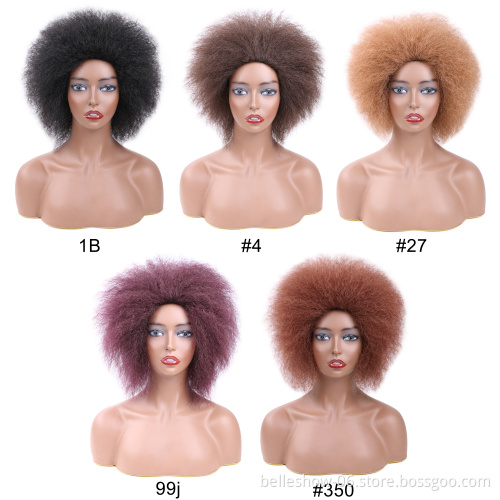 African Synthetic Ombre Glueless Cosplay Wigs Heat Resistant Short Hair Afro Kinky Curly Wigs With Bangs Kinky Short Wig